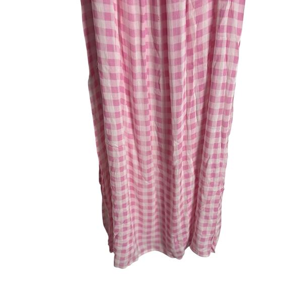 Playa Lucila Pink Check Gingham Empire Slit Maxi Slip Dress Picnic Preppy XS - Picture 3 of 9
